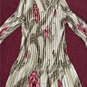 NWOT Vtg Mini Pleats Lg Floral Print Pleated Tunic Issey Style Texture Spring